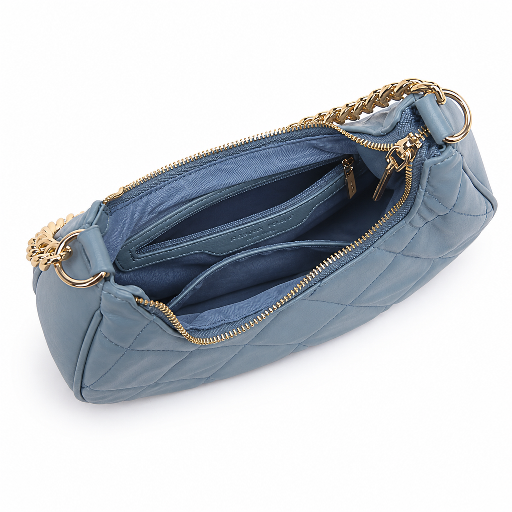 QUILTED LUXE BLUE CHAIN SHOULDER BAG
