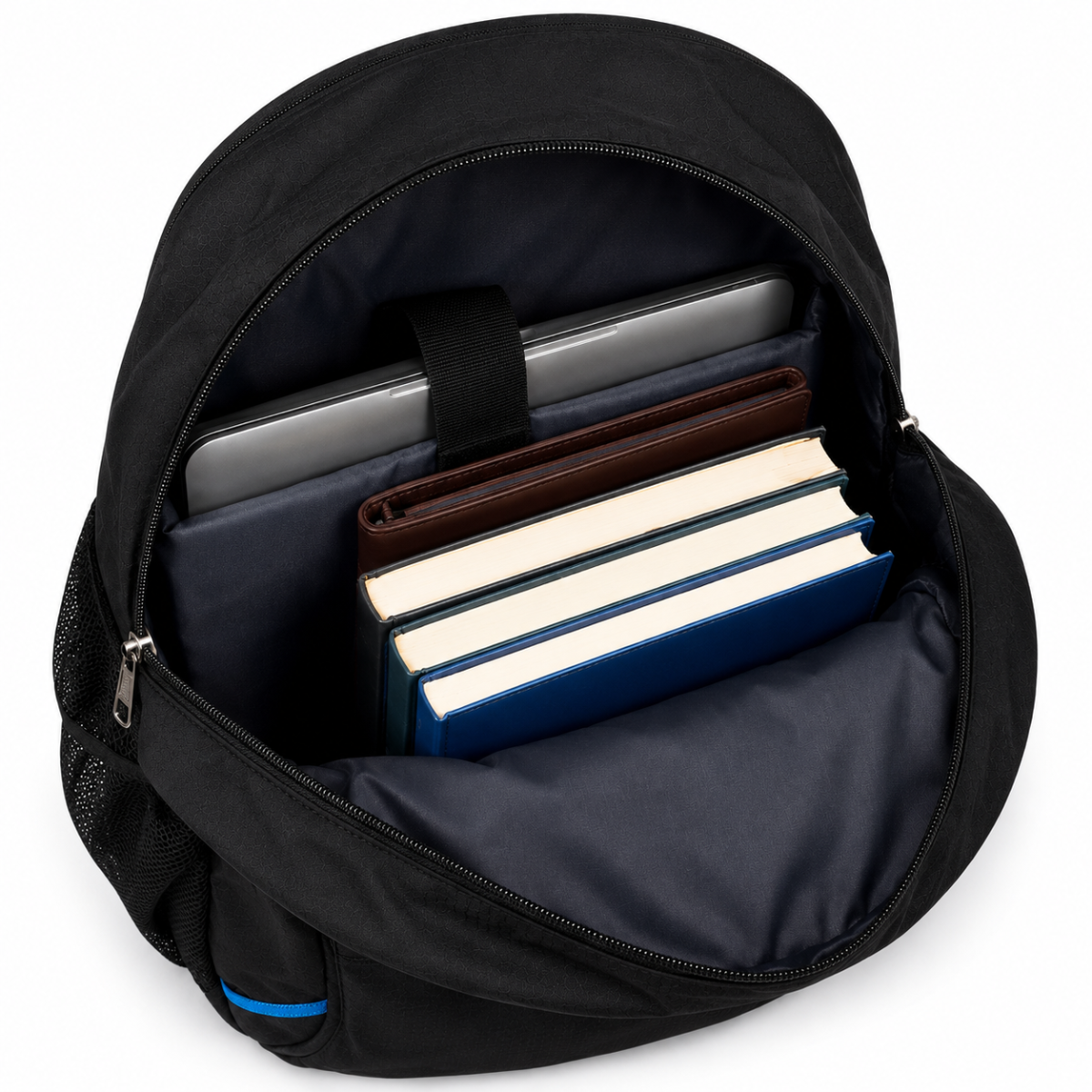 Telgo Lightweight Black Backpack with Blue Accents