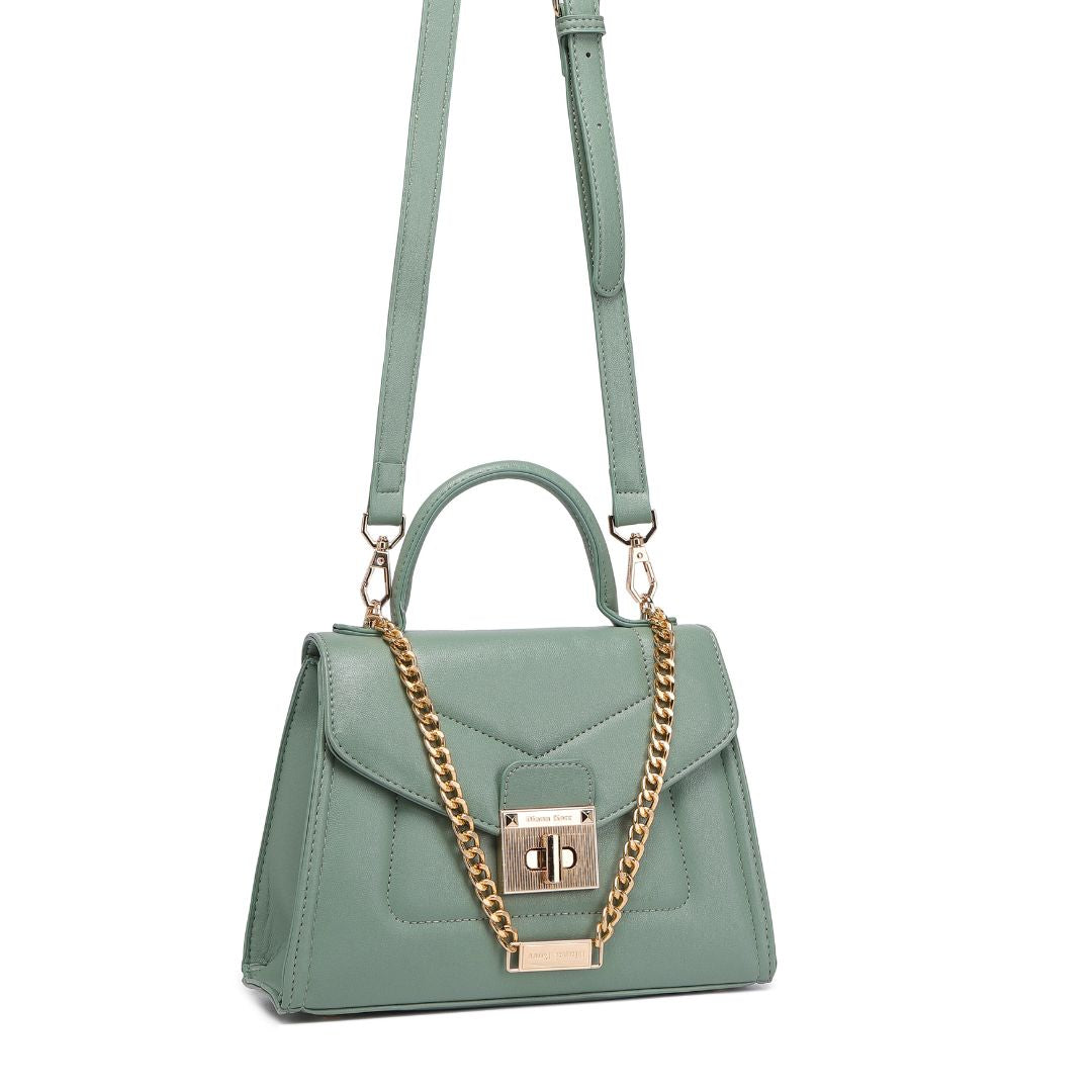ELEGANT GREEN LOCK CHAIN STRUCTURED HANDBAG