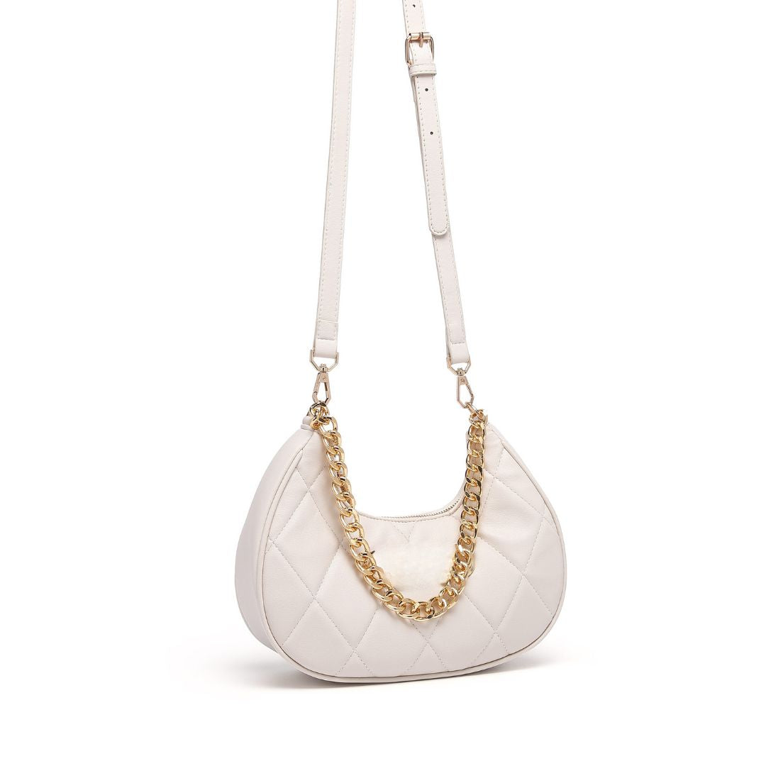 QUILTED LUXE OFF WHITE CHAIN SHOULDER BAG