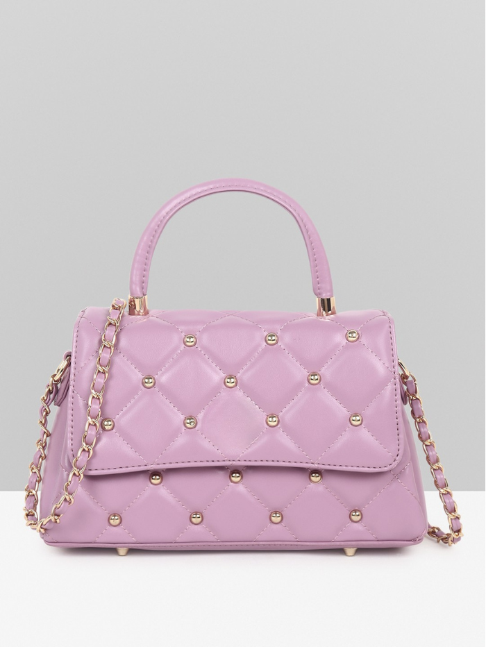 Stylish Quilted Studded Top Handle Sling Purple Bag for Women