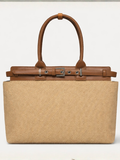 Premium Jute & PU Leather Structured Tote Brown Bag for Women