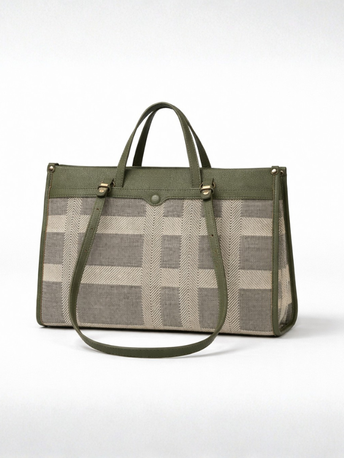 Premium Canvas & PU Leather Travel Tote Green Bag for Women