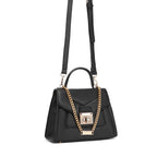 ELEGANT LOCK CHAIN STRUCTURED BLACK HANDBAG