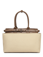 Premium Jute & PU Leather Structured Tote Beige Bag for Women