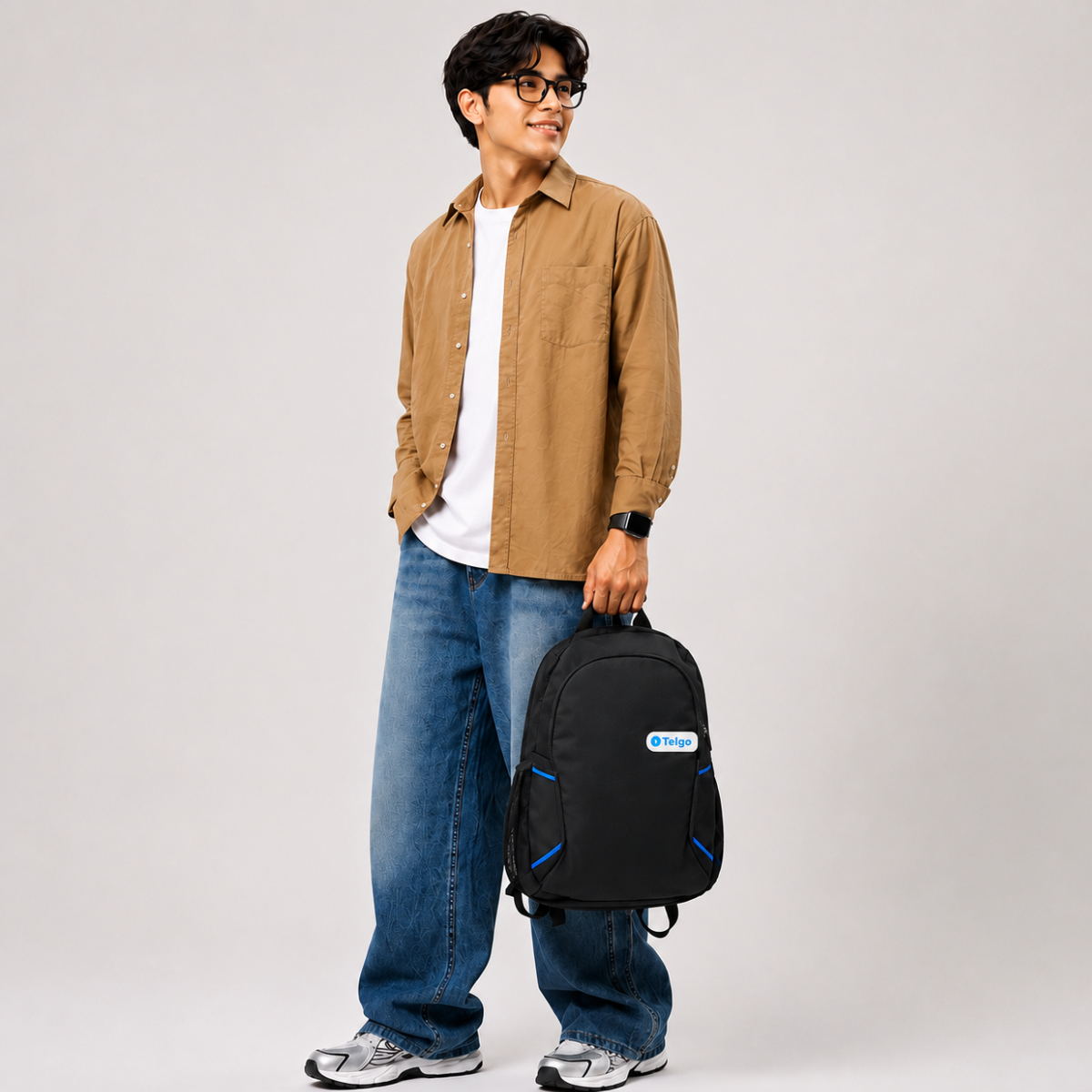 Telgo Lightweight Black Backpack with Blue Accents