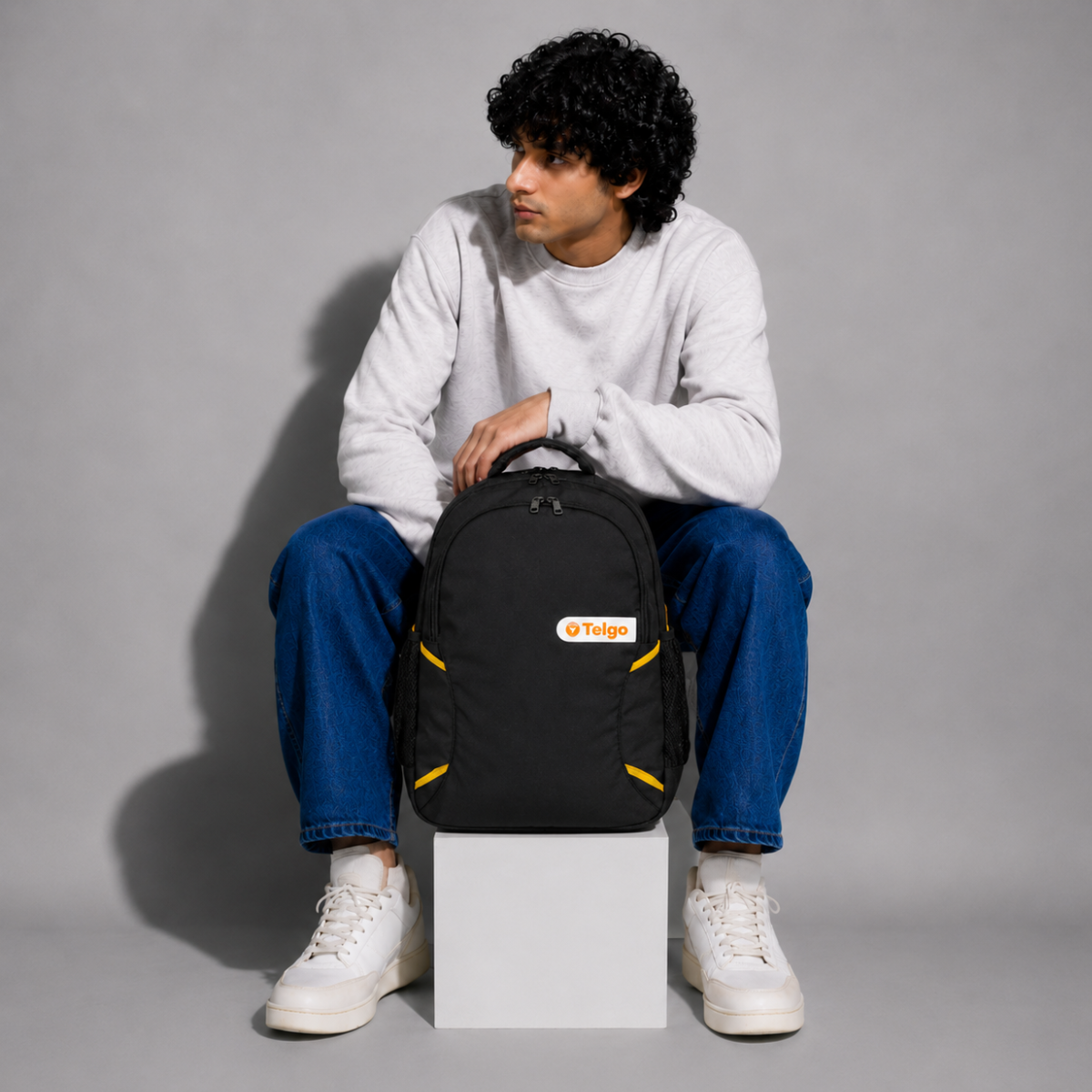 Telgo Lightweight Black Backpack with Yellow Accents