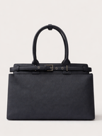 Premium Jute & PU Leather Structured Tote Black Bag for Women