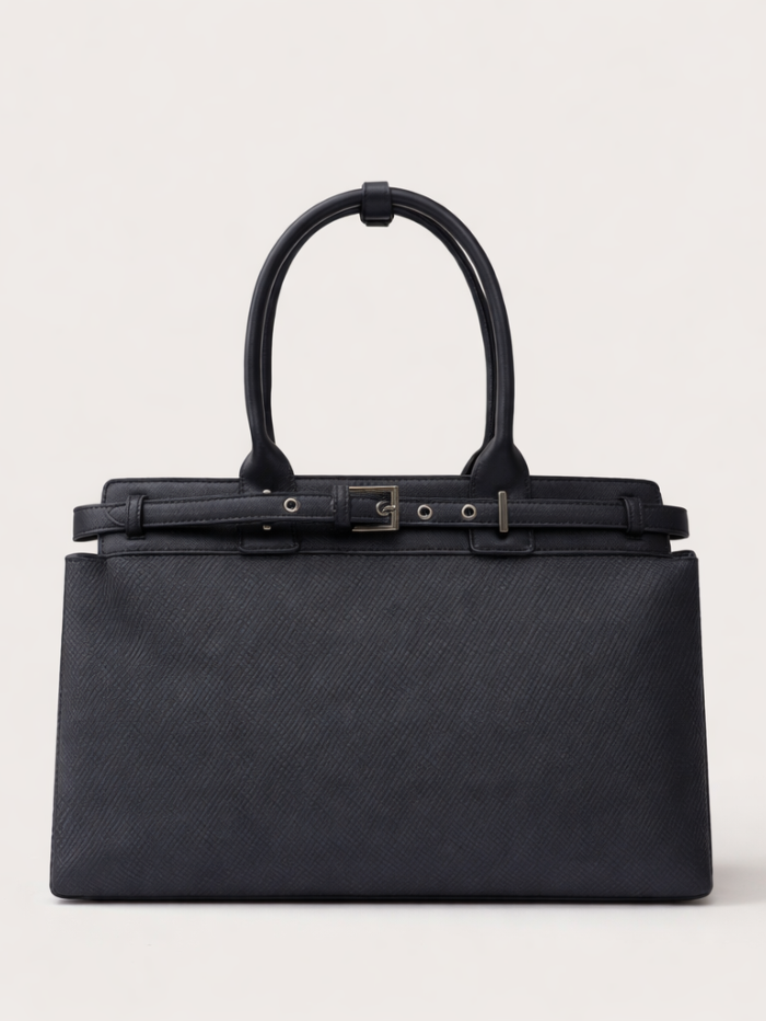 Premium Jute & PU Leather Structured Tote Black Bag for Women