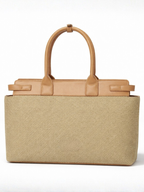 Premium Jute & PU Leather Structured Tote Olive Green Bag for Women