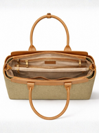 Premium Jute & PU Leather Structured Tote Olive Green Bag for Women