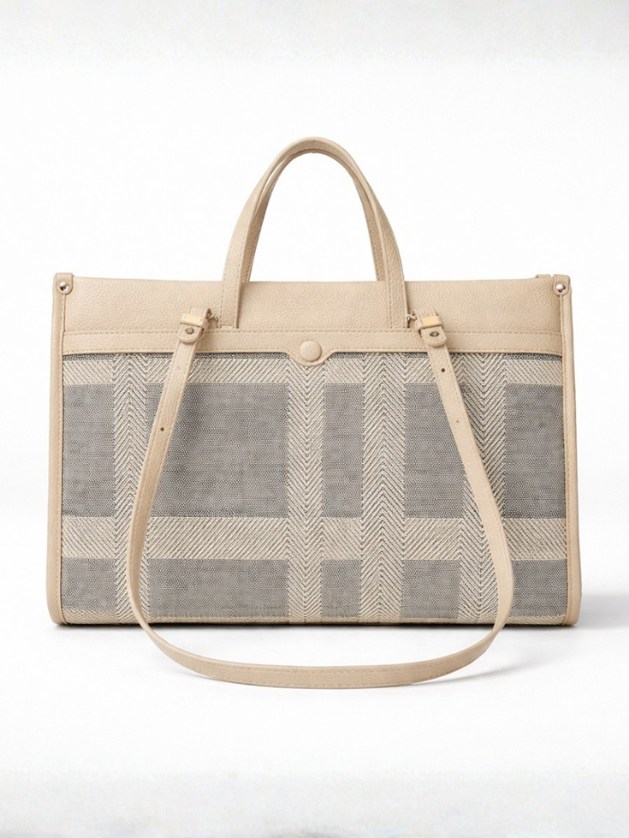 Premium Canvas & PU Leather Travel Tote Beige for Women