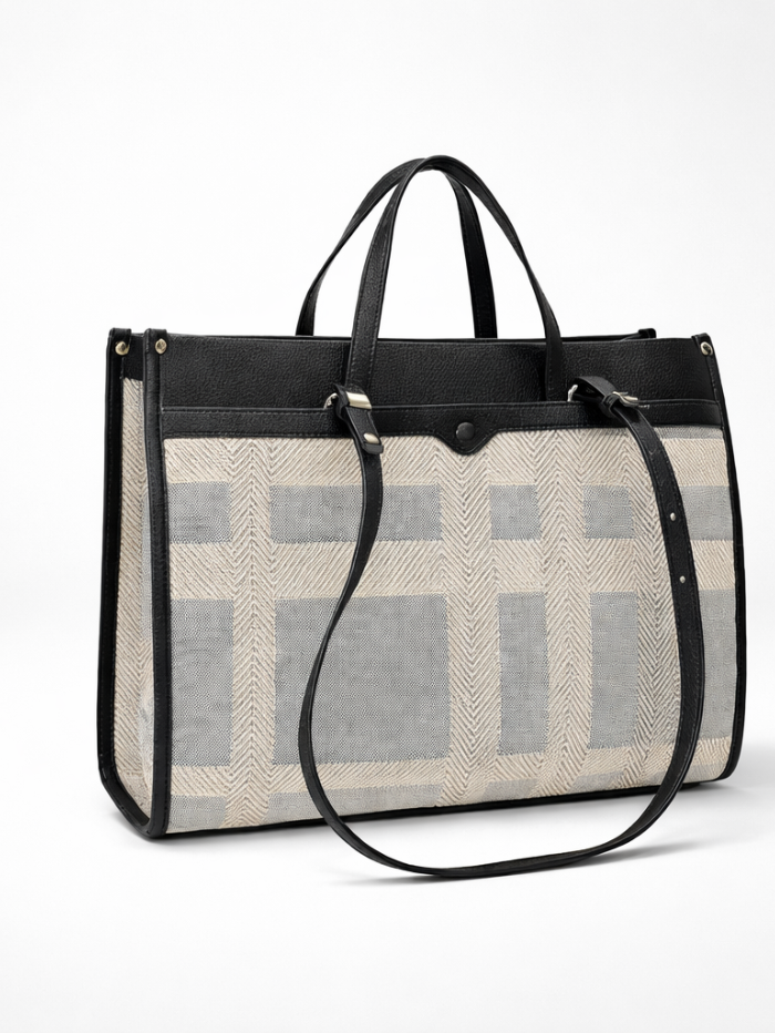 Premium Canvas & PU Leather Travel Tote Black Bag for Women