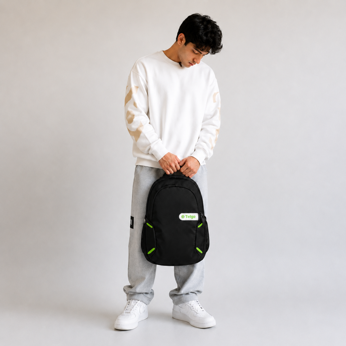 Telgo Lightweight Black Backpack with Green Accents