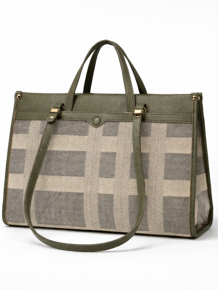 Premium Canvas & PU Leather Travel Tote Green Bag for Women