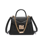 ELEGANT LOCK CHAIN STRUCTURED BLACK HANDBAG