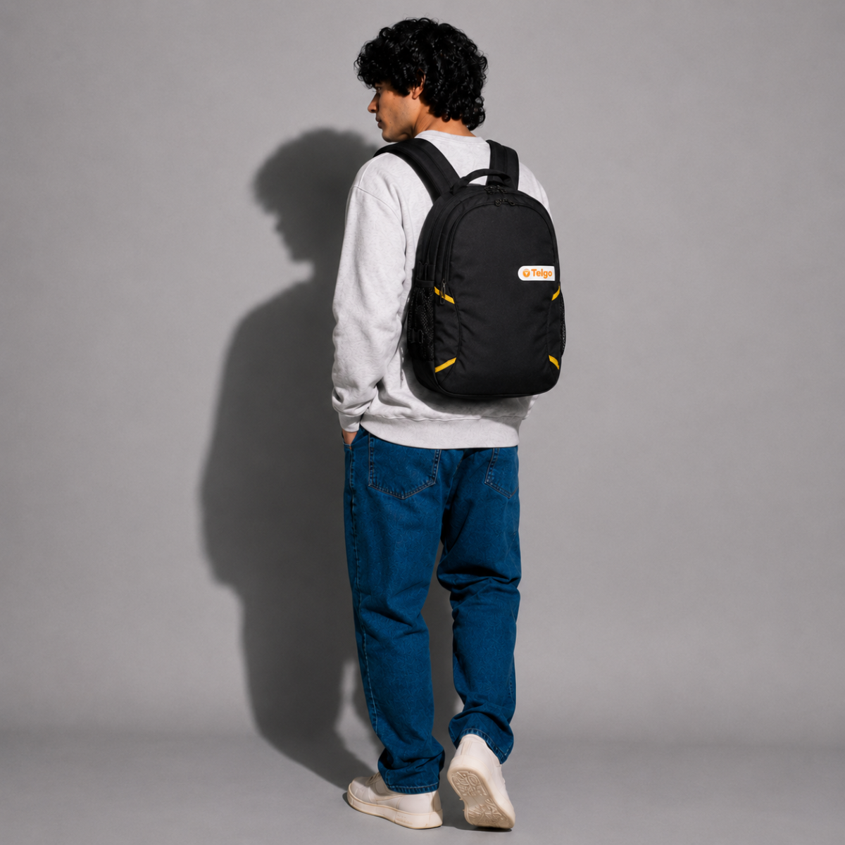 Telgo Lightweight Black Backpack with Yellow Accents