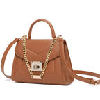 ELEGANT BROWN LOCK CHAIN STRUCTURED HANDBAG
