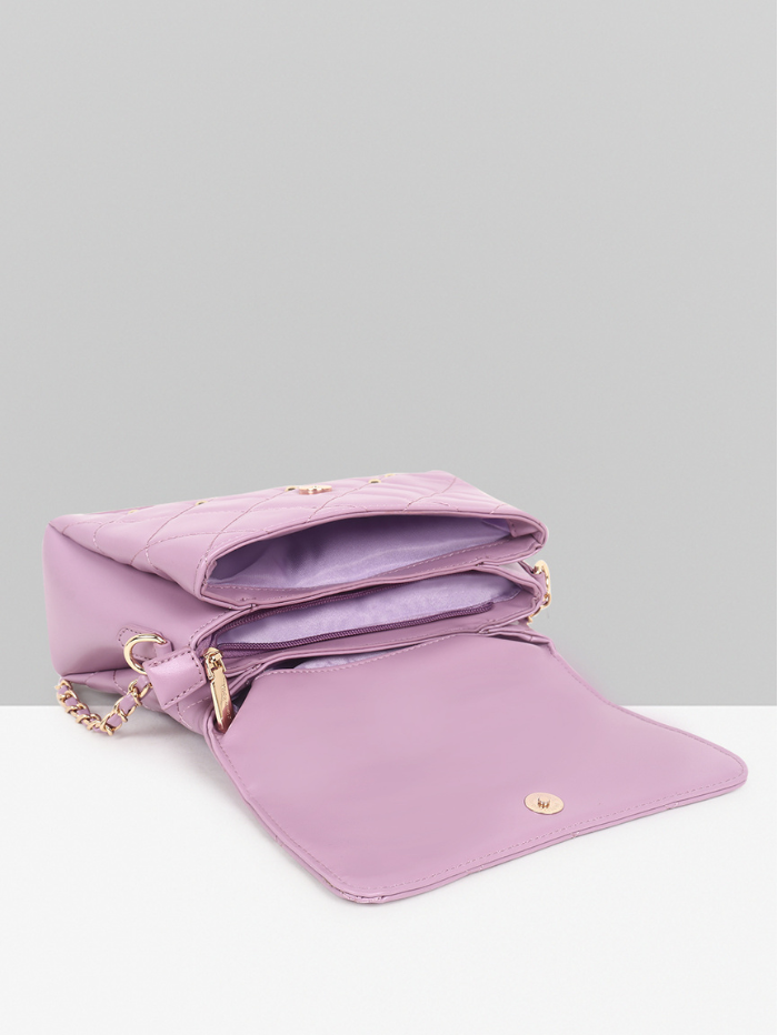 Stylish Quilted Studded Top Handle Sling Purple Bag for Women