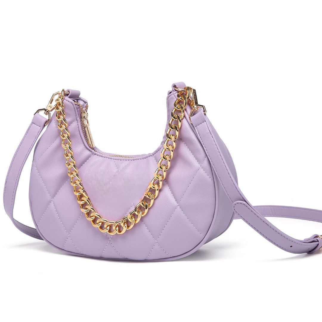 QUILTED LUXE PURPLE CHAIN SHOULDER BAG