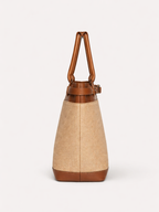 Premium Jute & PU Leather Structured Tote Brown Bag for Women