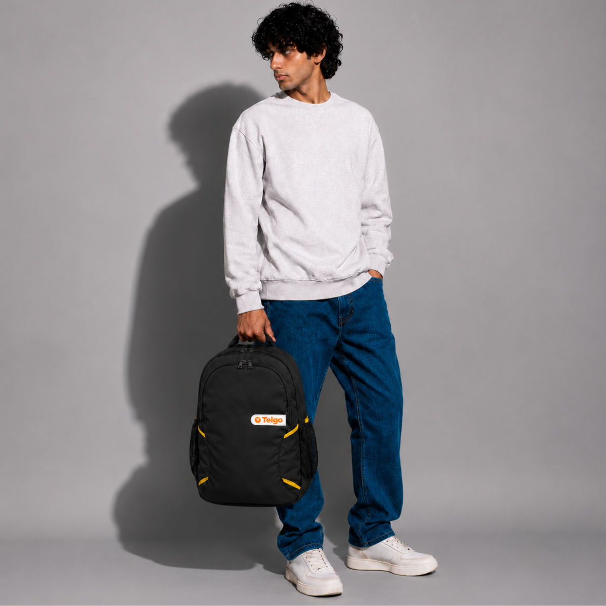 Telgo Lightweight Black Backpack with Yellow Accents