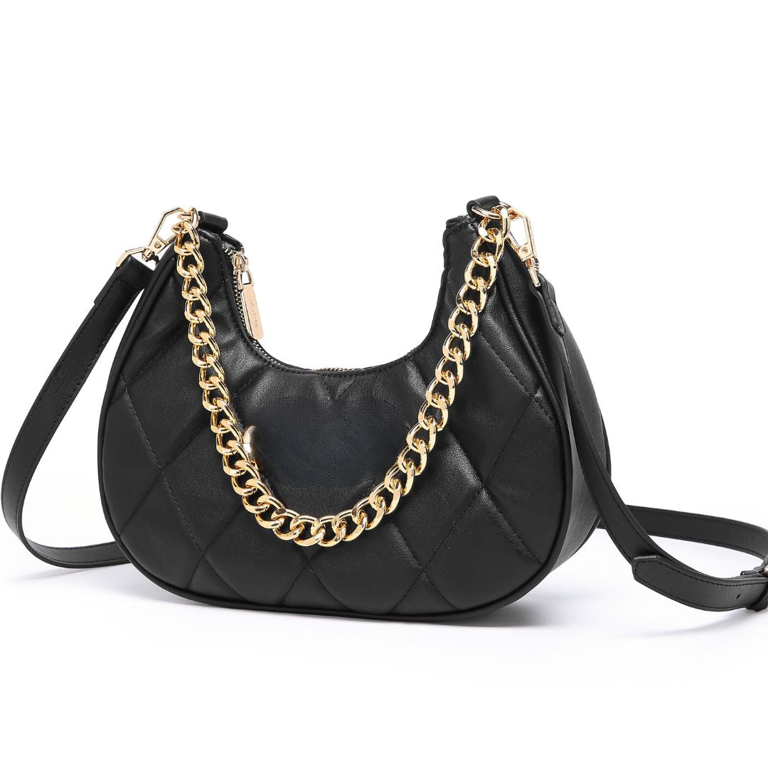 QUILTED LUXE BLACK CHAIN SHOULDER BAG