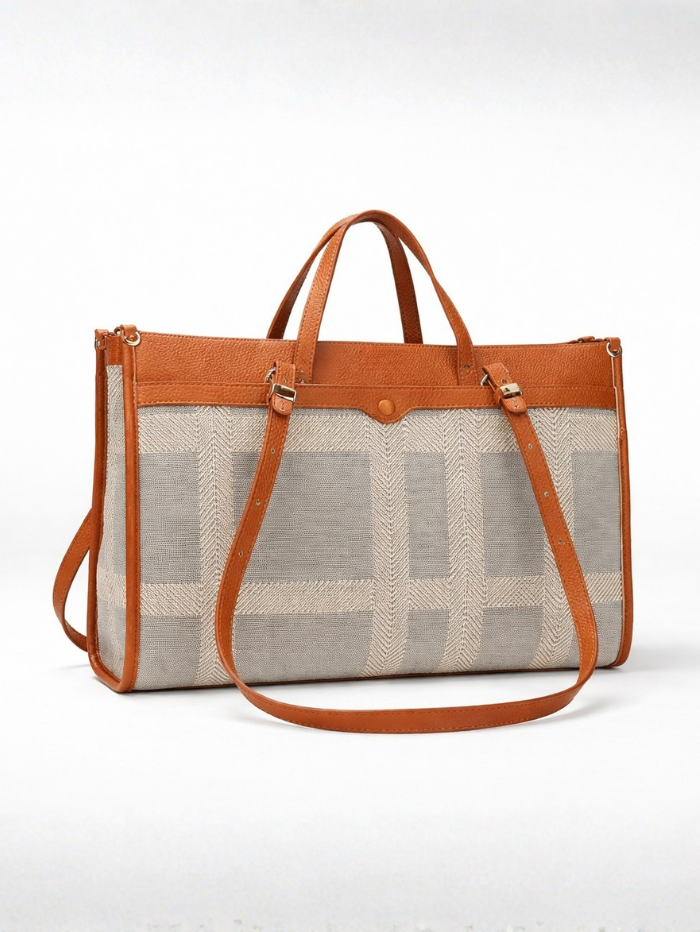 Premium Canvas & PU Leather Travel Tote Tan Bag for Women