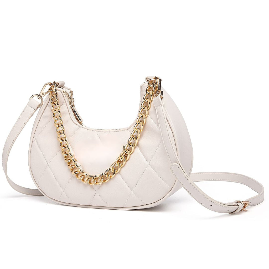 QUILTED LUXE OFF WHITE CHAIN SHOULDER BAG
