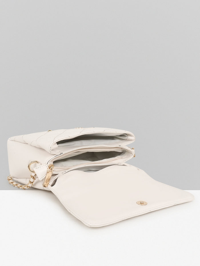 Stylish Quilted Studded Top Handle Off White Sling Bag for Women