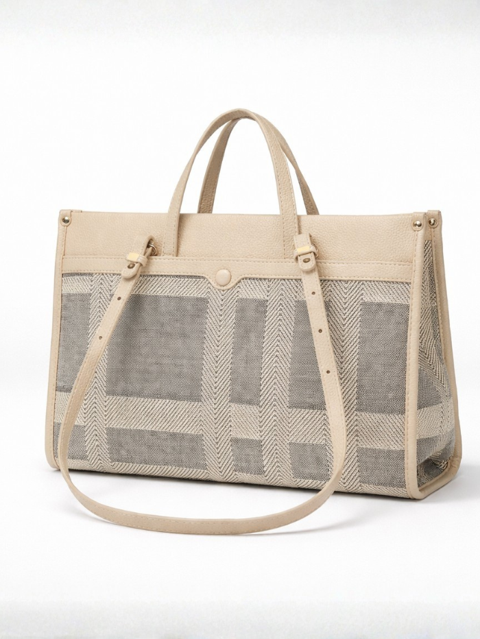 Premium Canvas & PU Leather Travel Tote Beige for Women