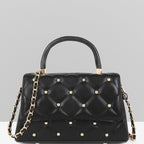 QUILTED STUDDED BLACK LUXE TOP HANDLE HANDBAG