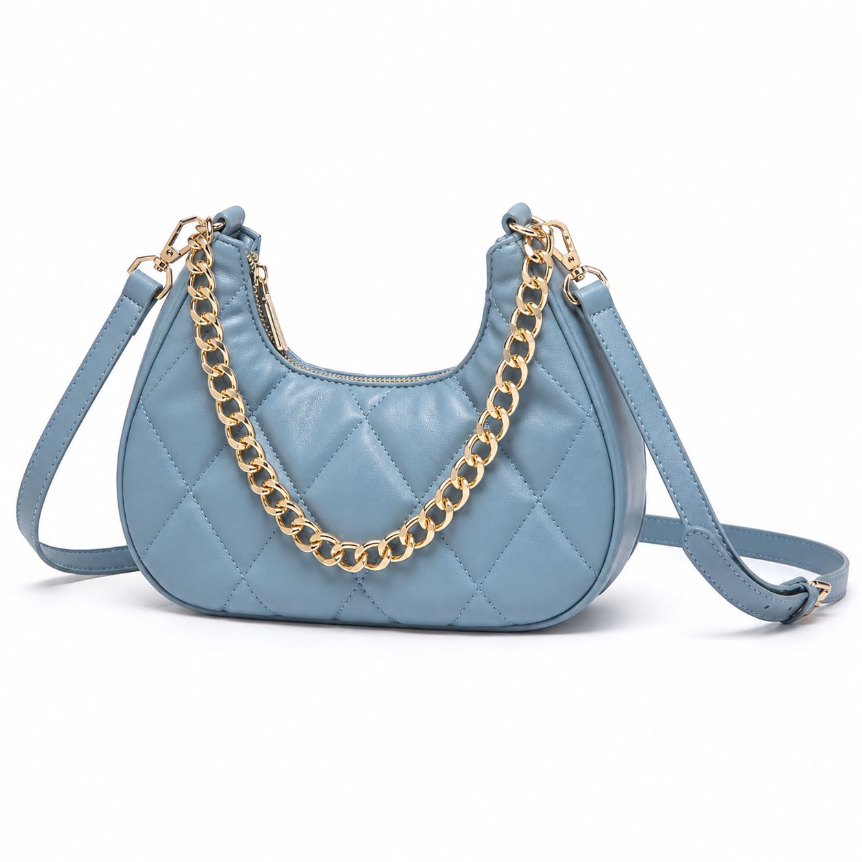 QUILTED LUXE BLUE CHAIN SHOULDER BAG