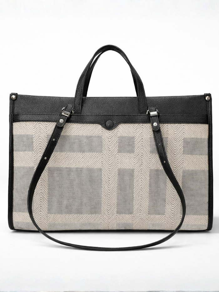Premium Canvas & PU Leather Travel Tote Black Bag for Women