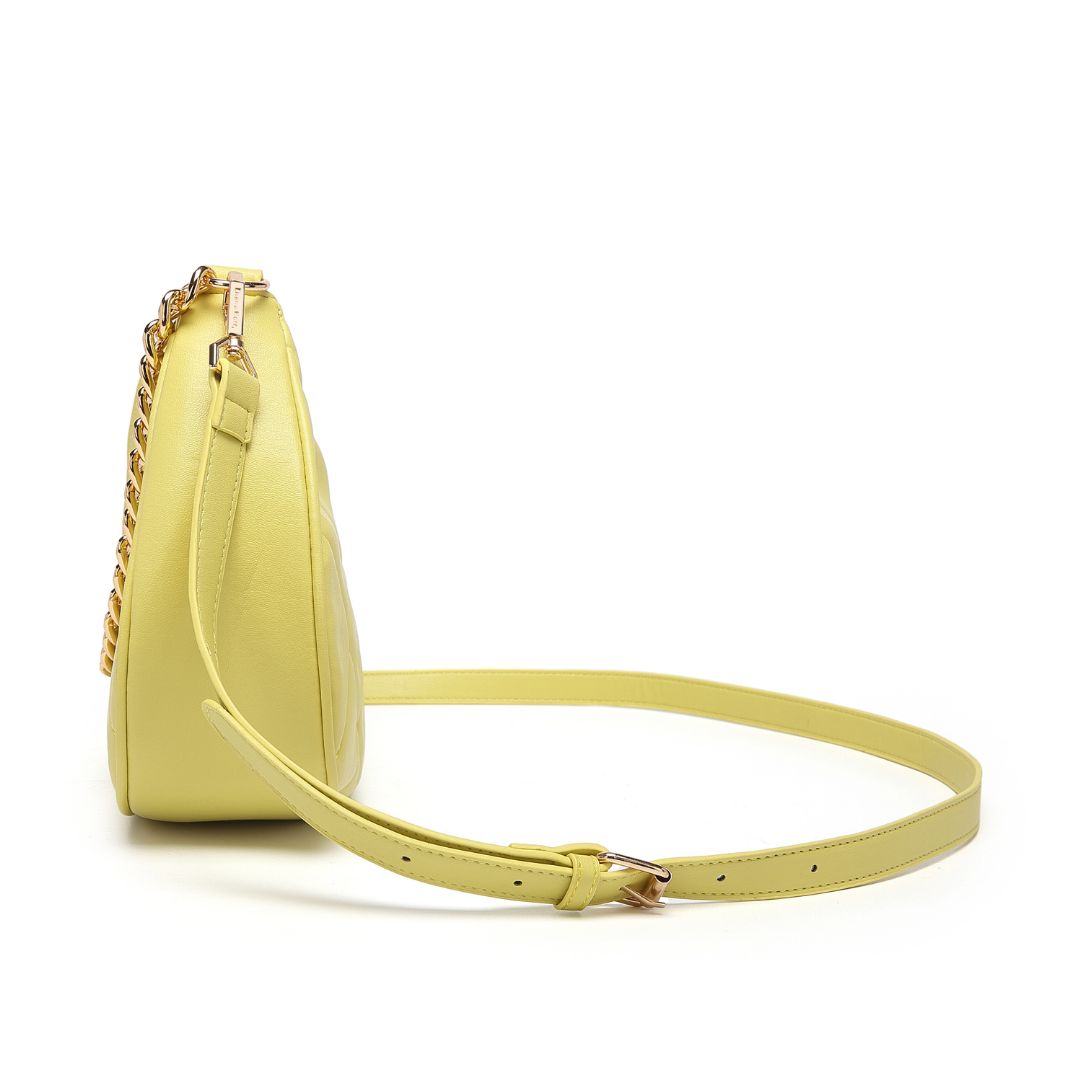QUILTED LUXE YELLOW CHAIN SHOULDER BAG