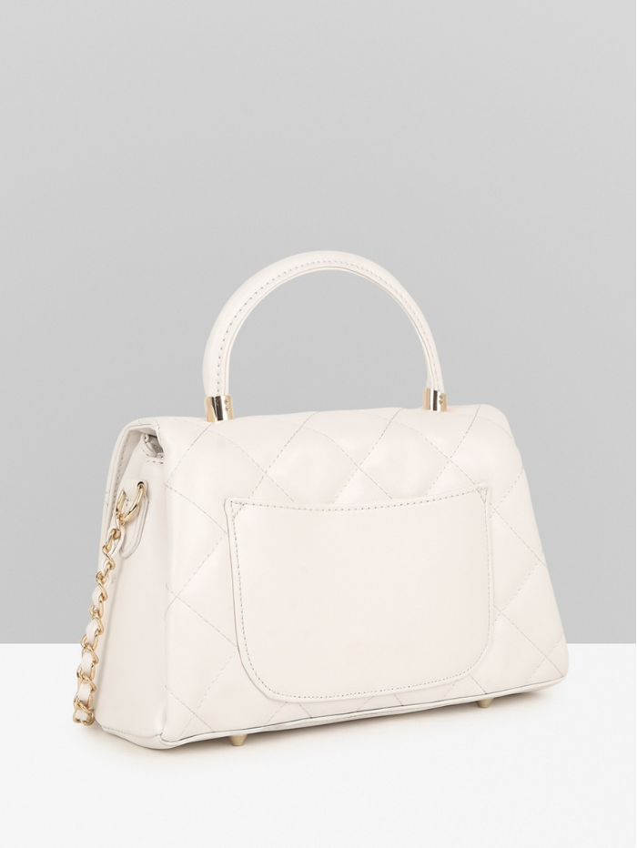 Stylish Quilted Studded Top Handle Off White Sling Bag for Women