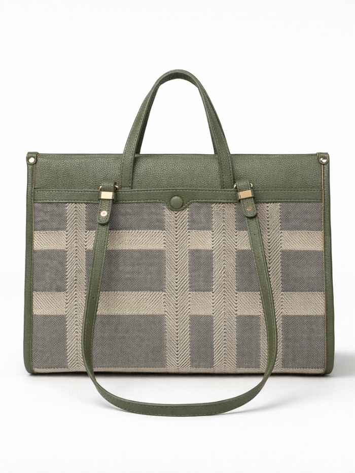 Premium Canvas & PU Leather Travel Tote Green Bag for Women