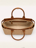 Premium Jute & PU Leather Structured Tote Brown Bag for Women