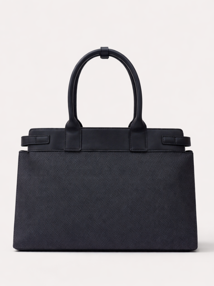 Premium Jute & PU Leather Structured Tote Black Bag for Women