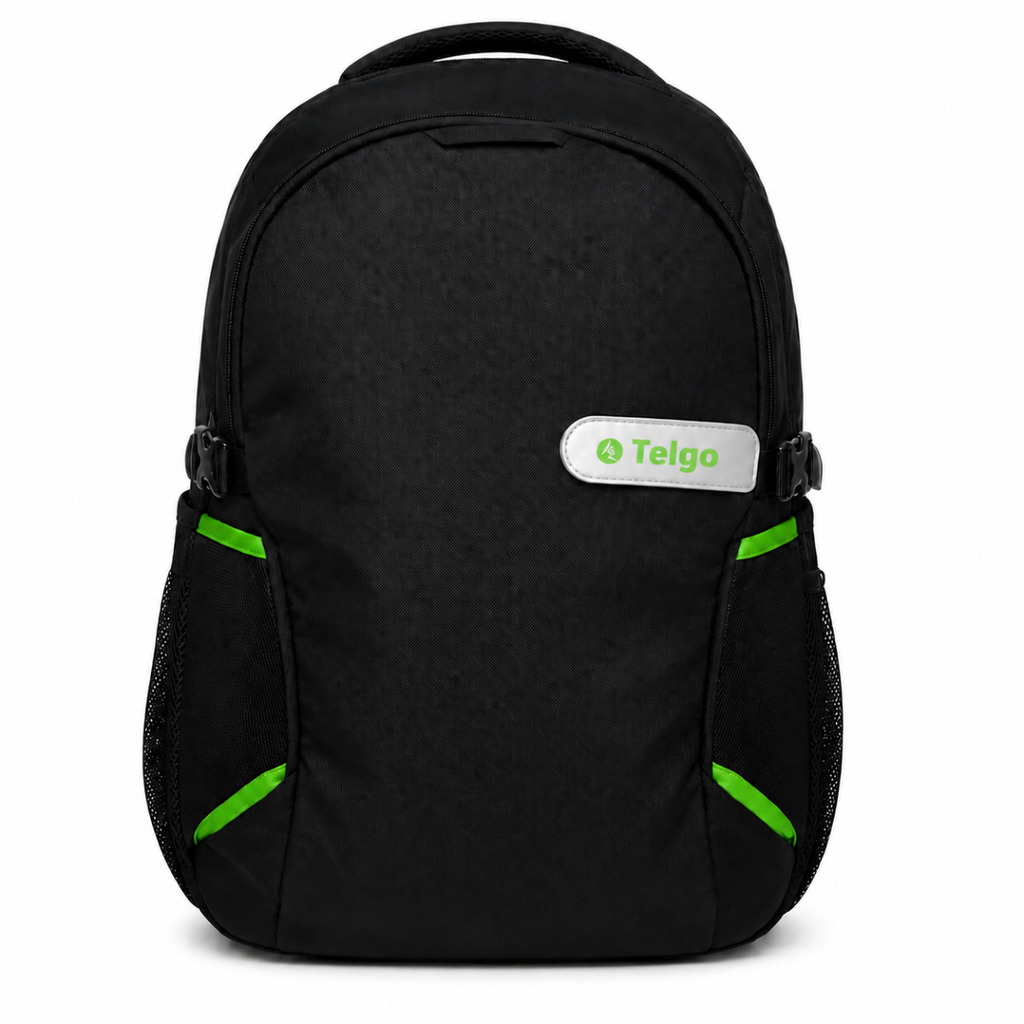 Telgo Lightweight Black Backpack with Green Accents