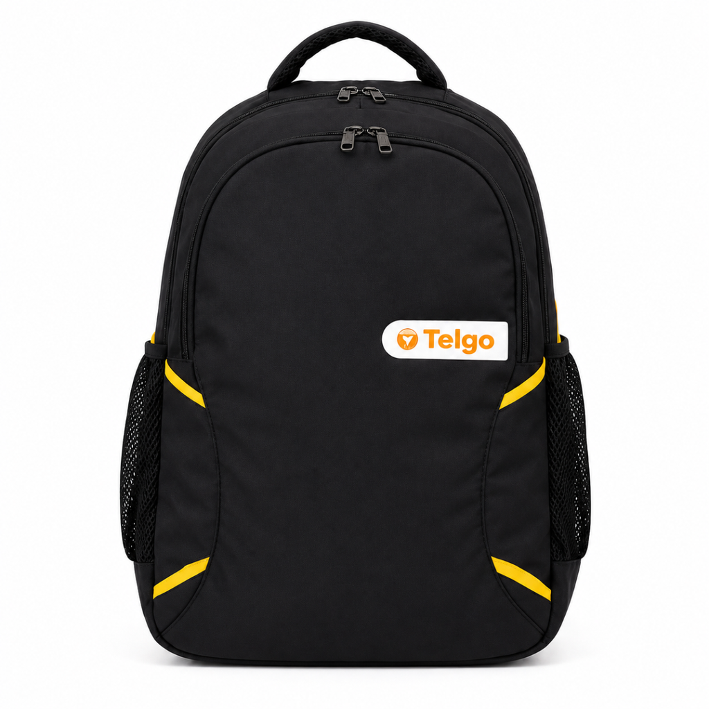 Telgo Lightweight Black Backpack with Yellow Accents
