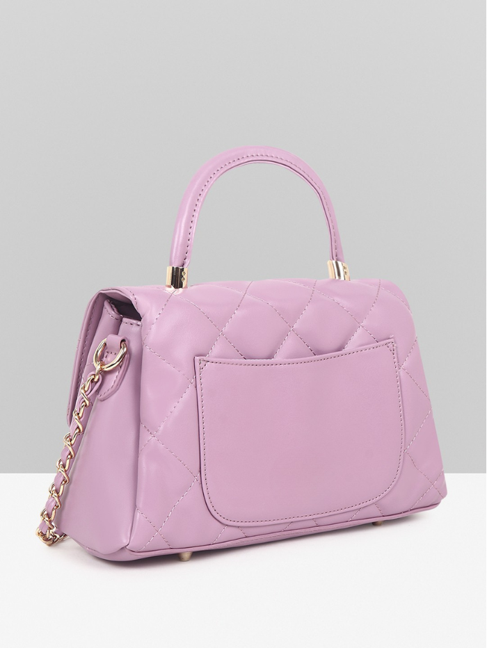 Stylish Quilted Studded Top Handle Sling Purple Bag for Women