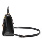 ELEGANT LOCK CHAIN STRUCTURED BLACK HANDBAG