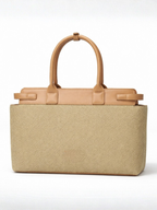 Premium Jute & PU Leather Structured Tote Olive Green Bag for Women