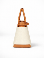 Premium Jute & PU Leather Structured Tote Off White Bag for Women