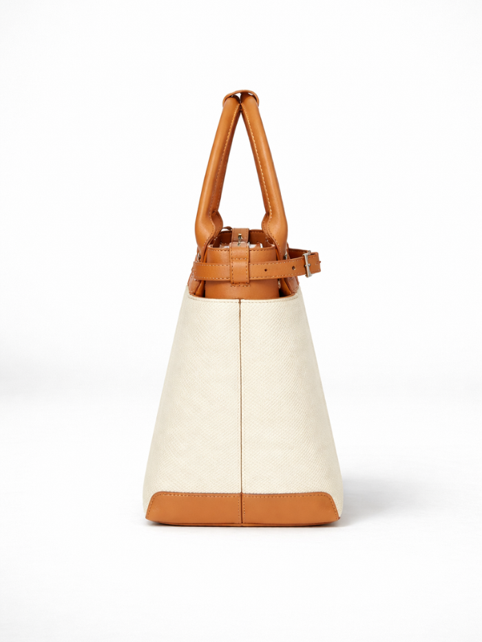 Premium Jute & PU Leather Structured Tote Off White Bag for Women