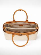 Premium Jute & PU Leather Structured Tote Off White Bag for Women