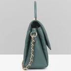 QUILTED STUDDED GREEN LUXE TOP HANDLE HANDBAG