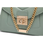 ELEGANT GREEN LOCK CHAIN STRUCTURED HANDBAG