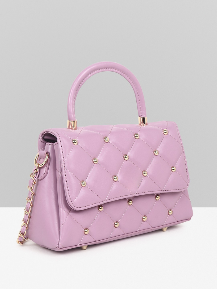 Stylish Quilted Studded Top Handle Sling Purple Bag for Women
